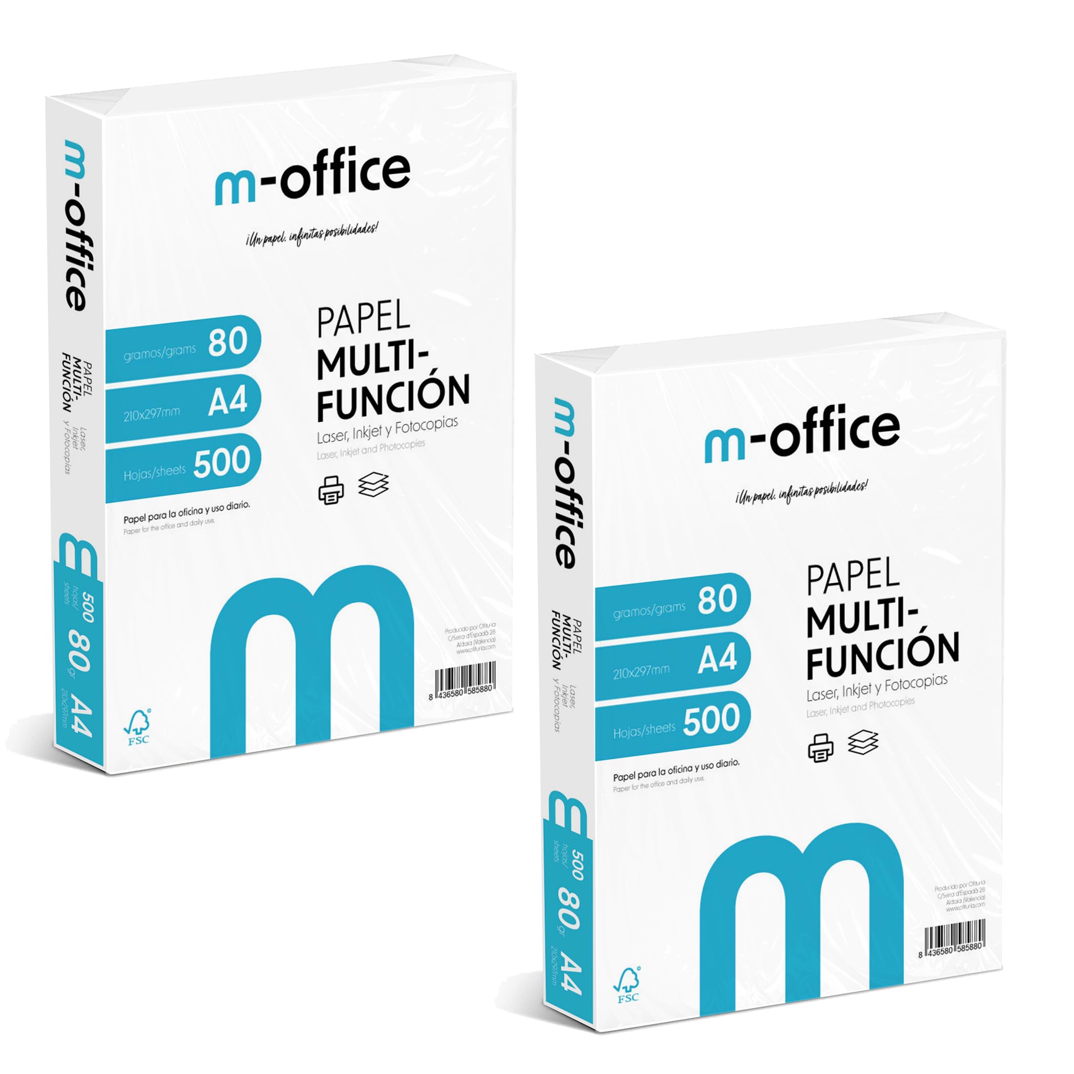 Paquete Folios A4 80gr, 2 Paquetes de 500 hojas, Papel Multifunción para Impresora Inkjet y Láser, Hojas A4 210 x 297 mm Ideales para la Oficina como para el Hogar · m-office (1000 hojas)