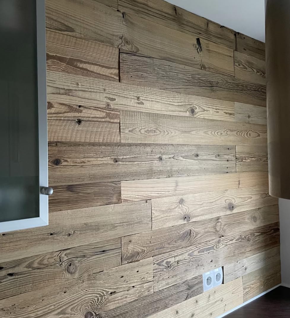 Revêtement mural en bois 3D, panneau décoratif en bois recyclé Alpen Braun, 0,8 m² par boîte, pour décoration murale rustique et moderne