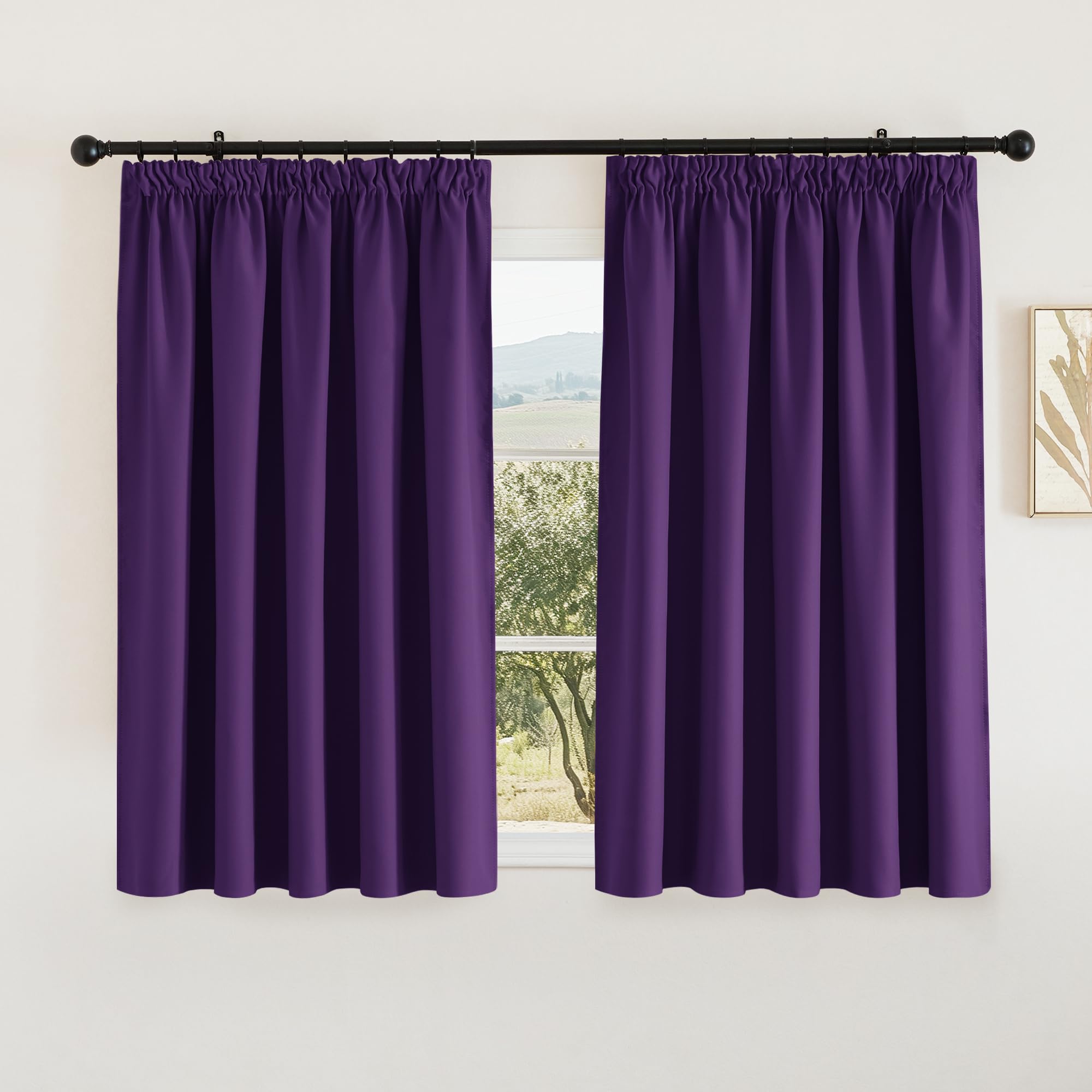 PONY DANCE Blackout Curtains Drapes - Short Pencil Pleat Thermal Insulated Window Curtain for Bedroom Decoration Soft Privacy Protected Draperies for Living Room, 2 Panels, W66 X L54, Purple