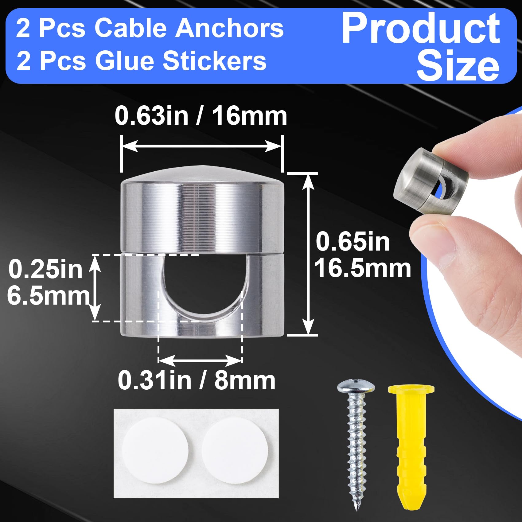 SmallCat 2 Sets Charger Holders for Cords, Silver Adjustable Cable Anchor Holders, Adhesive Metal Cord Clips, Cable Management Wire Organizers for Desk, Office, Nightstand — Amazon image 2