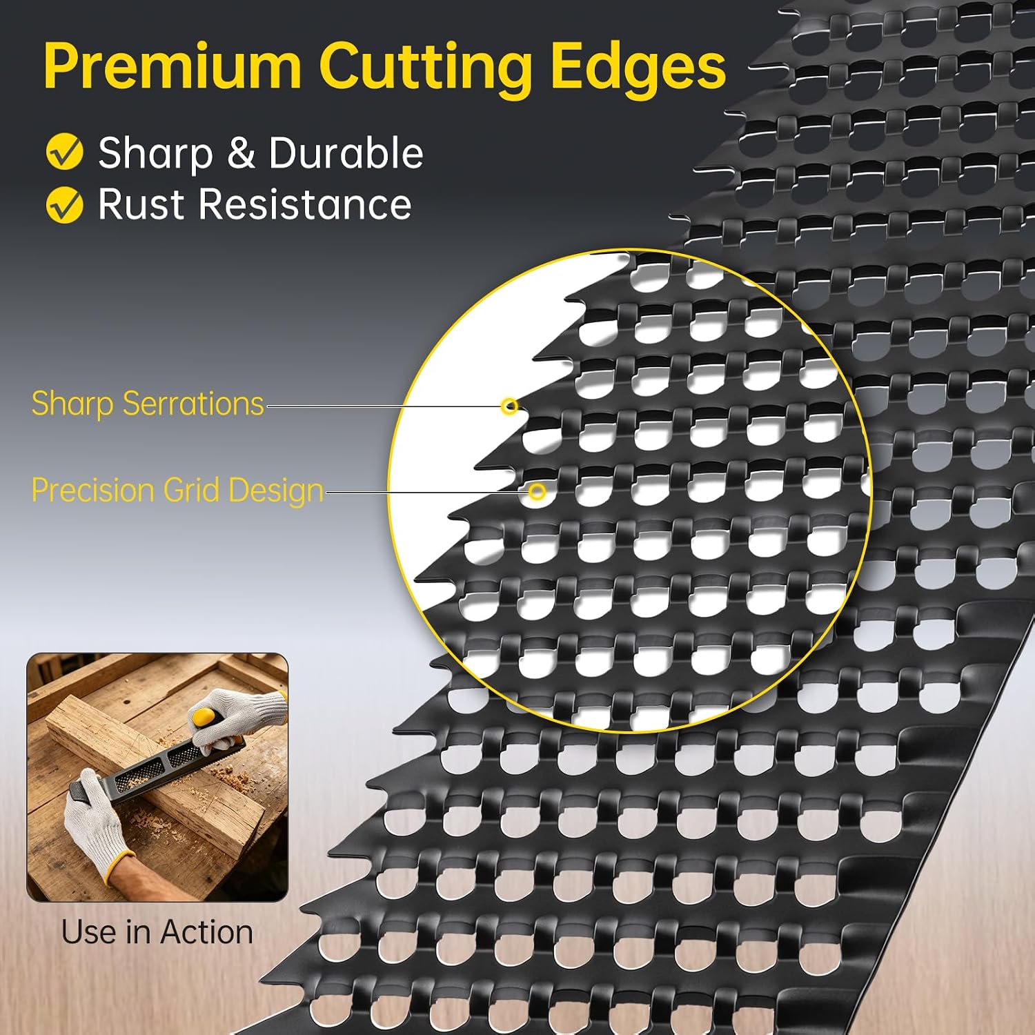 10 Inch Alloy Steel Serrated Rasp Plane Replacement Insert, Fits 10-inch Standard Surform Planes, Fast Shaving Rasp Tool for Wood, Drywall & Auto Body Repair (4PS)