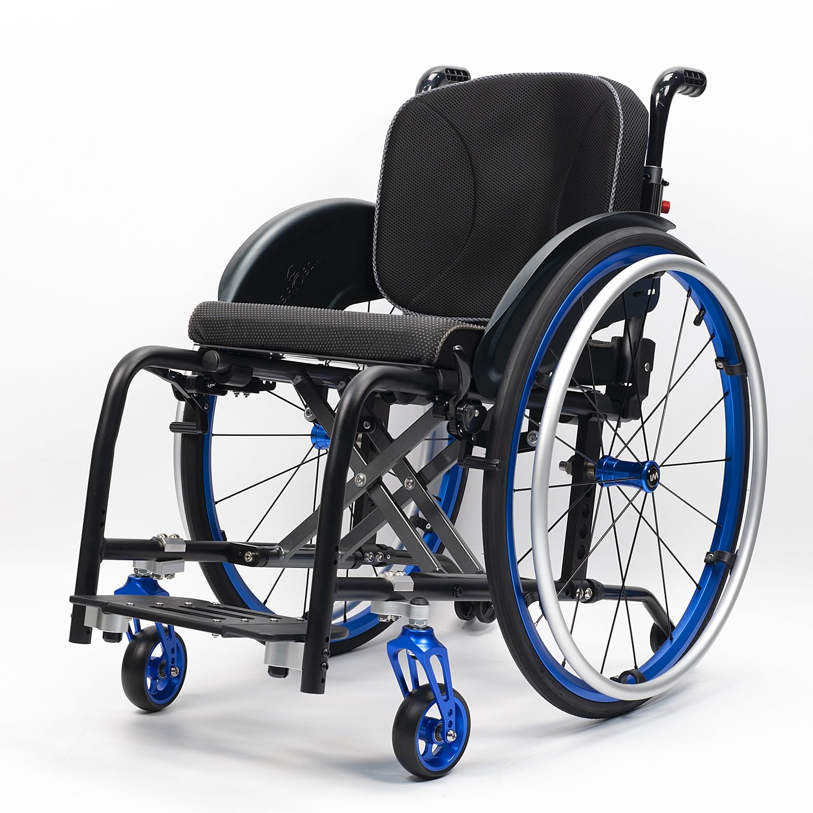 Silla de ruedas manual ligera, silla de ruedas deportiva ultraligera portátil todo terreno, silla de ruedas plegable, sillas de ruedas de transporte con antivuelco(Blue B,40cm/15.7in)
