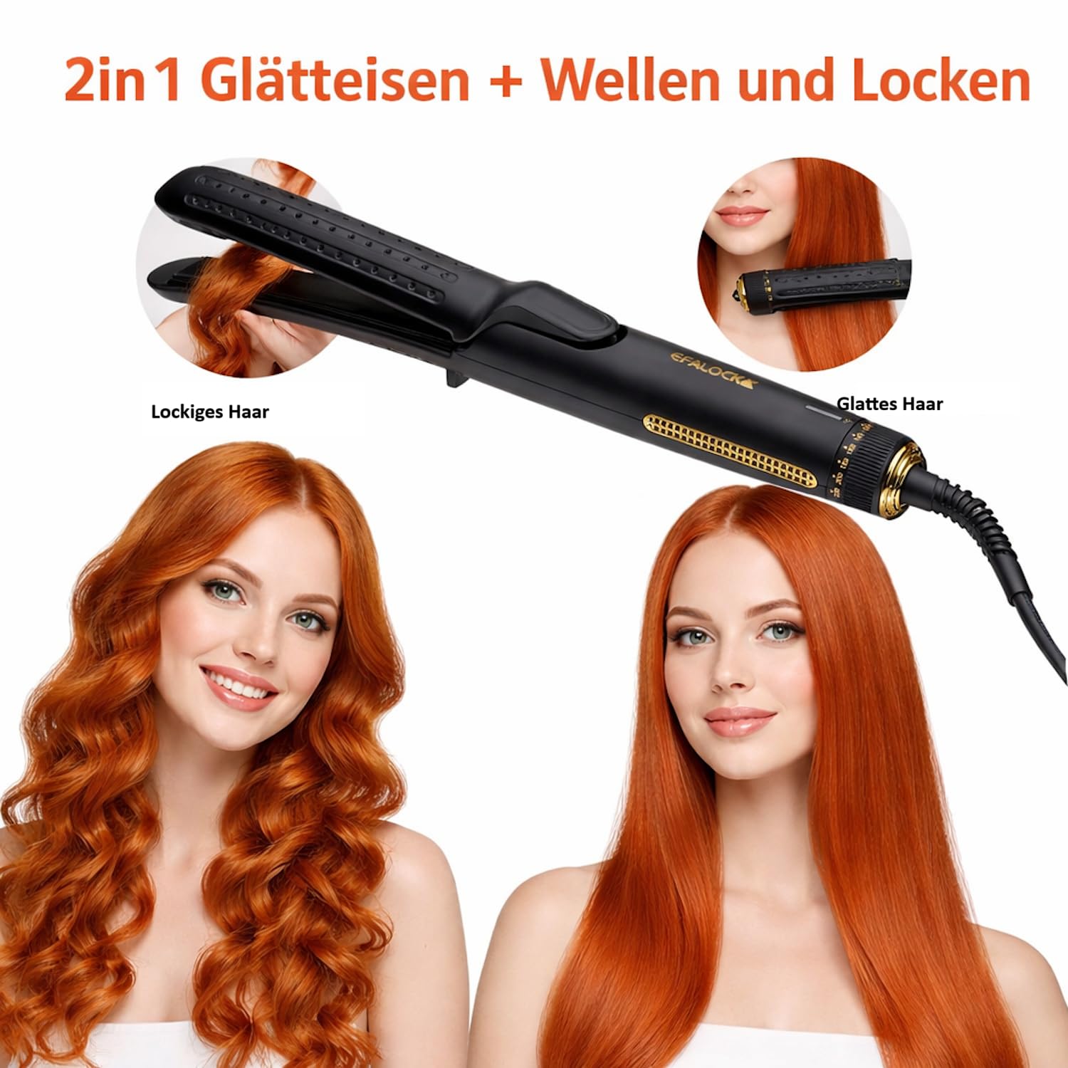 Rotschopf24 Efalock STYLAIR LONG Glätteisen Airflow Keramik + Tasche