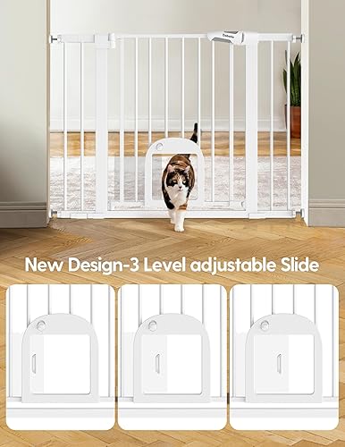 Miniatura 3 de Babelio Puerta de bebé mejorada de 36 pulgadas de alto con puerta para gato, puerta de perro duradera de 29 a 43 pulgadas de cierre automático para