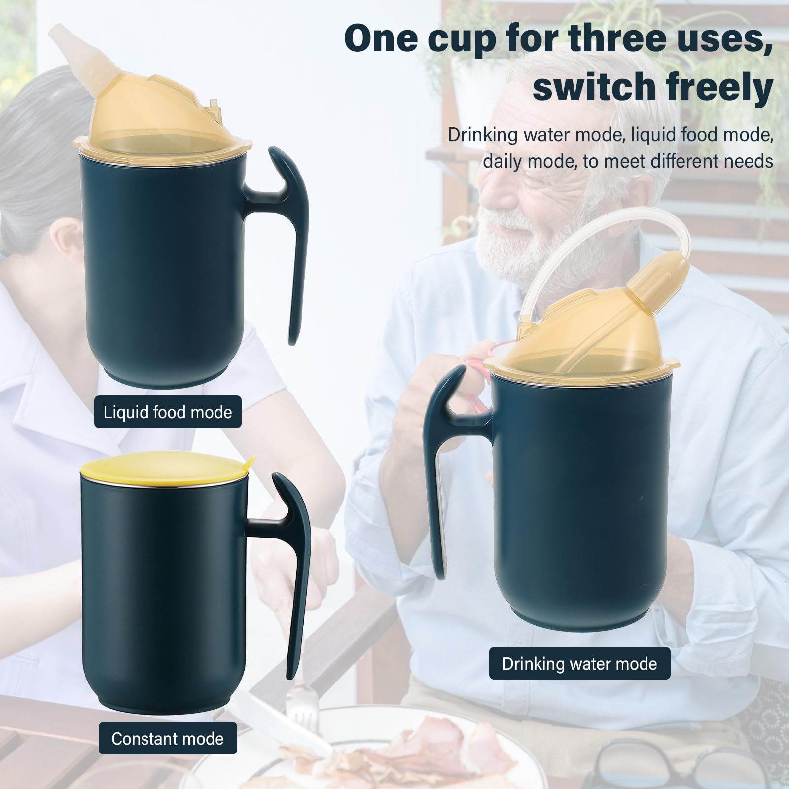 2 vasos con pico 3 en 1 para personas mayores, 400 ml, vasos con boquilla para personas mayores con asas, vasos a prueba de fugas, tazas para disfagia para el cuidado y cuidado de ancianos y pacientes