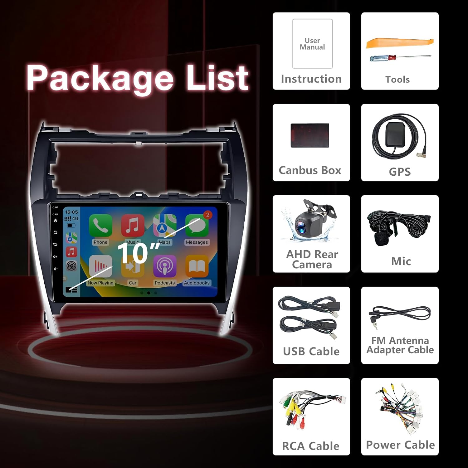 Android 13 Car Radio Compatible with Toyota Camry 2012 2013 2014, 10.1 Inch 2+64GB Car Head Unit Stereo Support Carplay/Android Auto MirrorLink, GPS Navigation WiFi Bluetooth