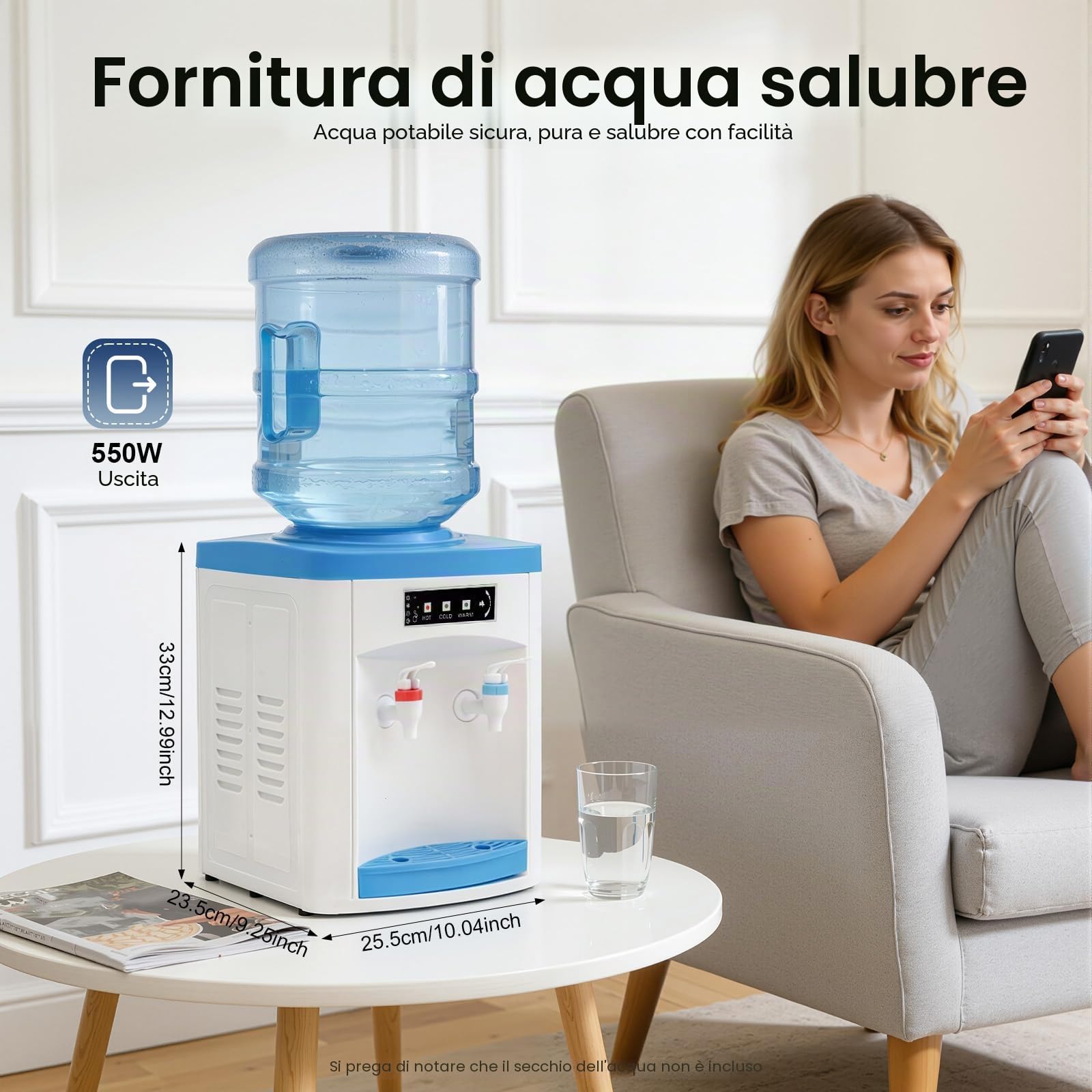 Distributore di acqua fredda per acqua calda fredda, 550 W, 19 l, in acciaio inox e plastica, da scrivania