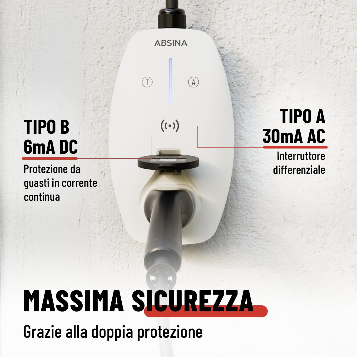 ABSINA Wallbox 11kW con App, Potenza di Ricarica Regolabile // Stazione CEE - wallbox trifase per i3, e-Up, ID.3, ID.4, Zoe, fortwo e Altro - colonnina Ricarica Auto elettrica | CEE - Stazione di ricarica mobile ad alta corrente, 11 kW, 3 fasi, per i3, e-