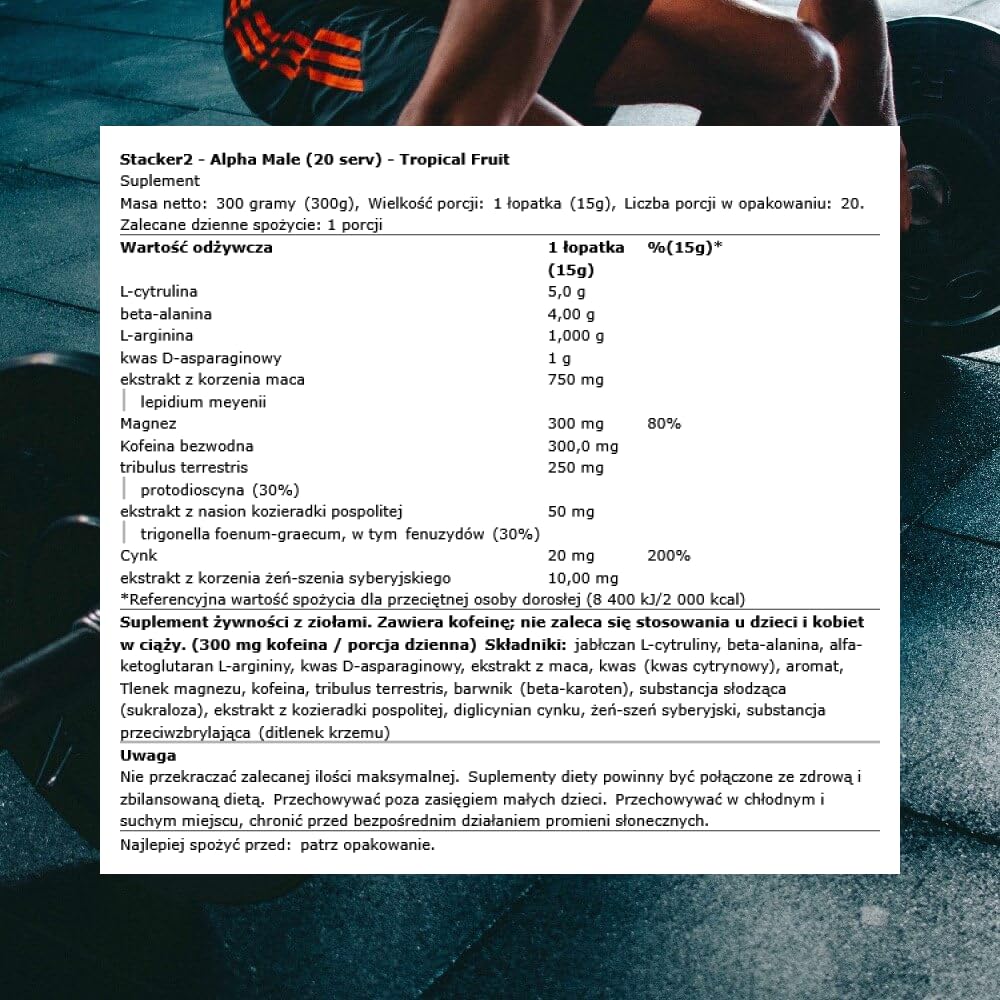 Stacker2 Alpha Male (20 serv) Tropical Fruit - Wzmacniacz testosteronu - Testo Booster-Complex