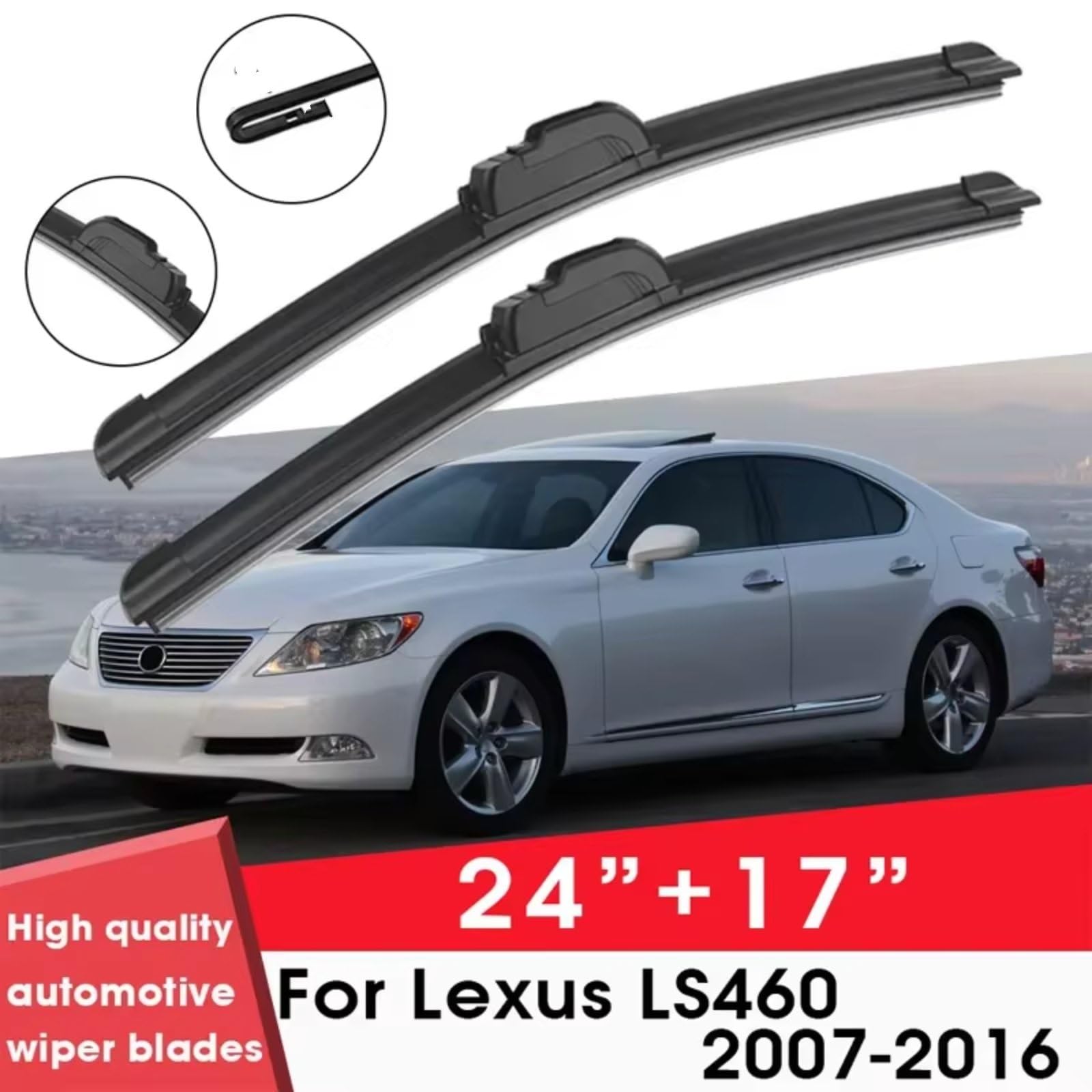 Kit Limpiaparabrisas Compatible Con Lexus Para LS460 2007-2016 24 "+ 17" Limpiaparabrisas De Goma De Silicona Accesorios Para Limpiaparabrisas Escobillas De Limpiaparabrisas