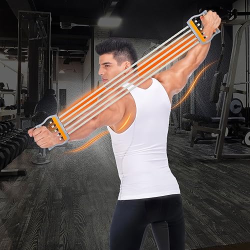 Miniatura 7 de TOCO FREIDO Expansor de pecho  Entrenamiento de brazos, 5 tubos ajustables para entrenamiento de fuerza de brazo, bandas de resistencia para