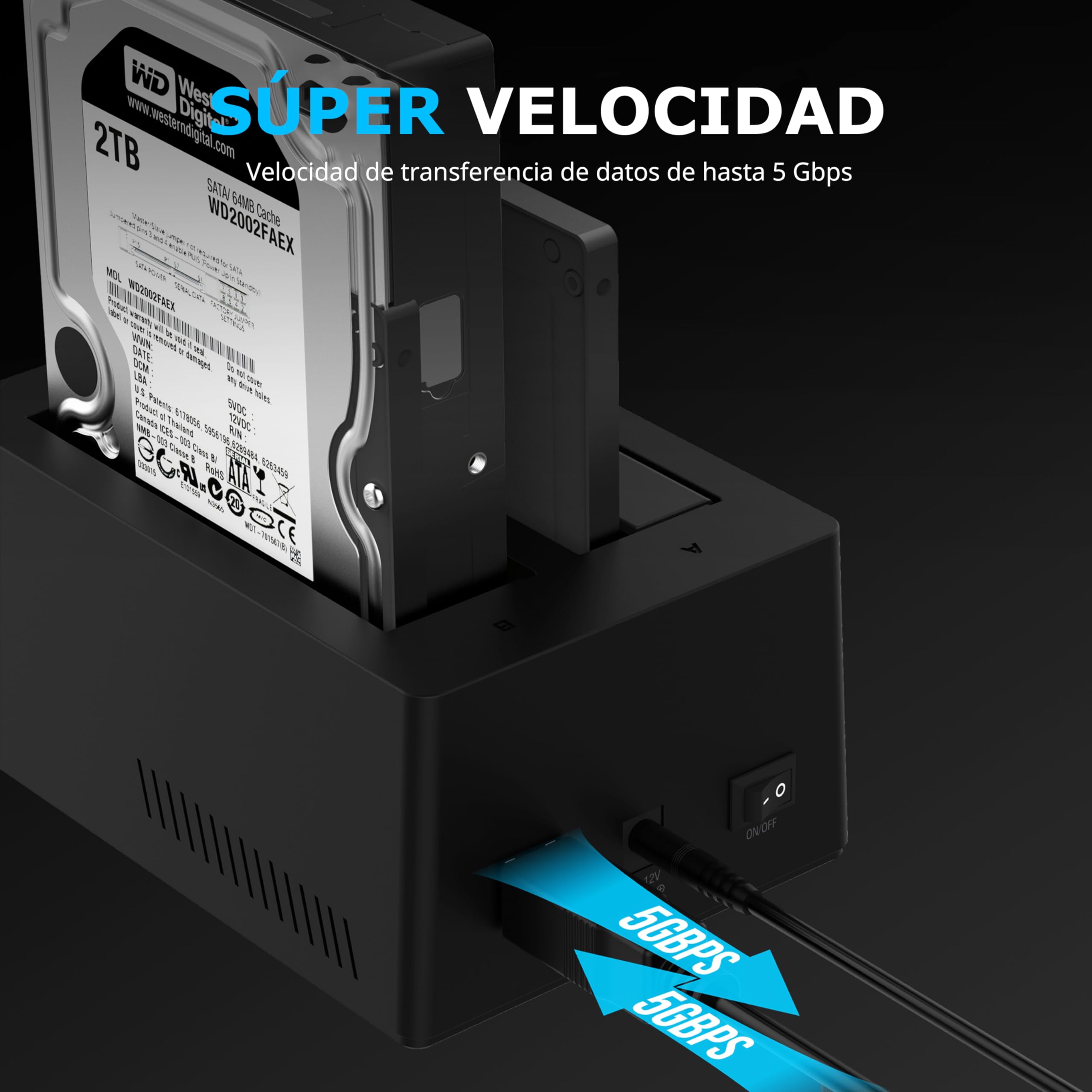 SABRENT Estación de Acoplamiento de Doble Bahia para SATA SDD/HDD de 2,5/3,5" | USB 3.0 | Clonacion Offline | Velocidades de 5Gbps [EC-HD2B]