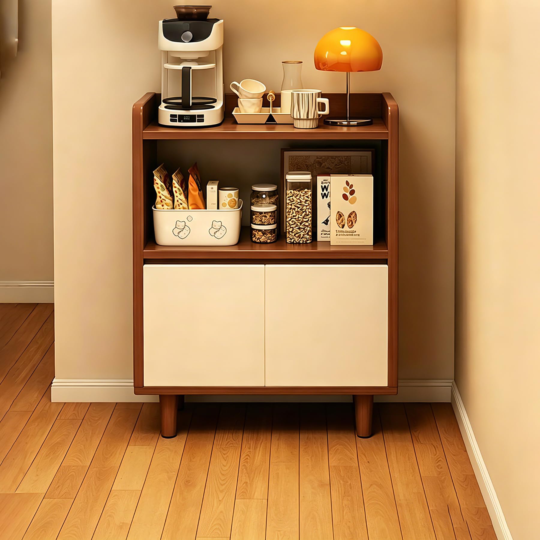 Grande credenza per buffet, console moderna e minimalista per cucina, sala da pranzo, soggiorno, stile casale con anta dell'armadio, finitura naturale, 90 cm
