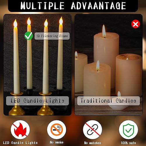 Miniatura 7 de 150 velas cónicas sin llama a granel de 11 pulgadas, velas LED cónicas LED que funcionan con pilas, velas LED parpadeantes de cera sintética para