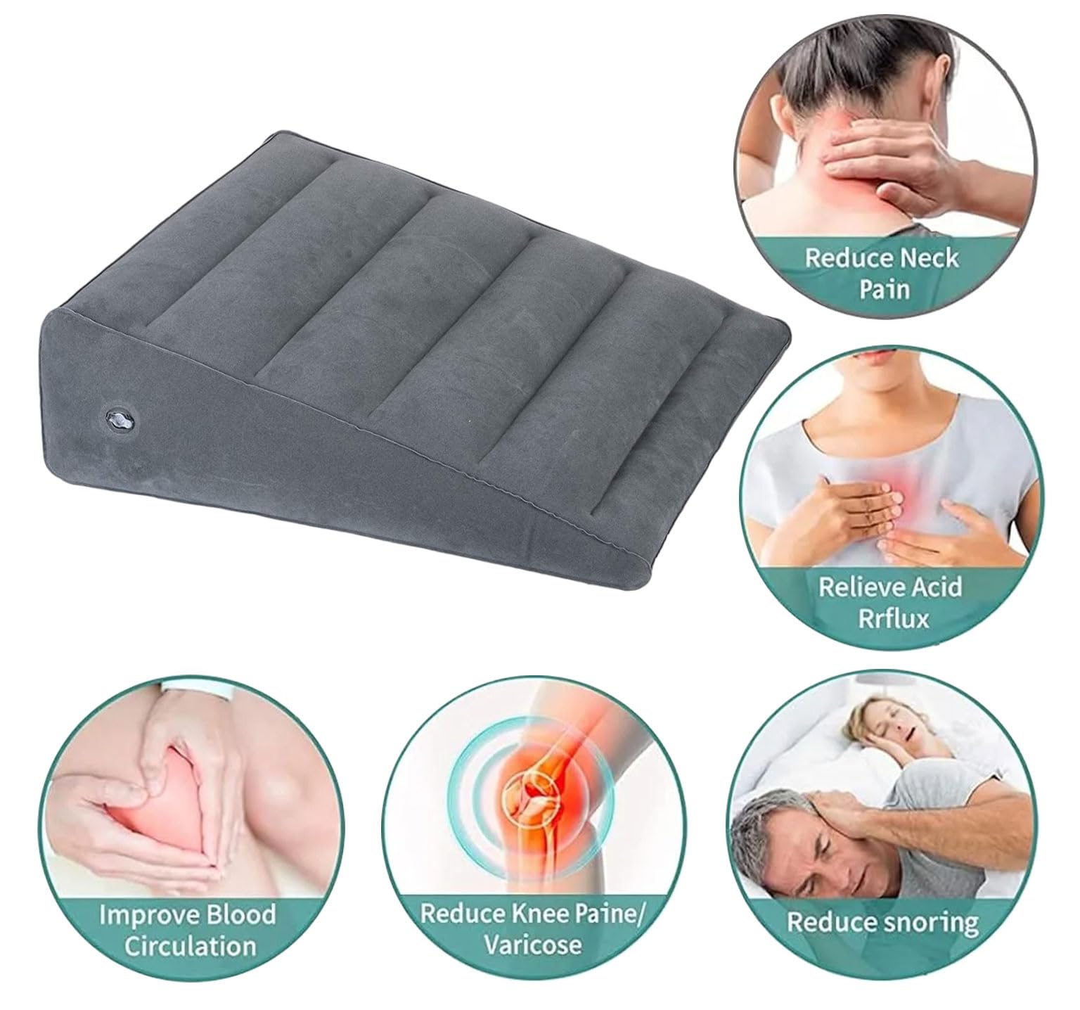 Almohada flocada,Almohadilla triangular,Almohada inflable,Almohada inflable portátil,Almohada de cuña,Cojín inflable flocado,Almohada de cuña inflable,ligera y fácil de transportar(Gris oscuro)