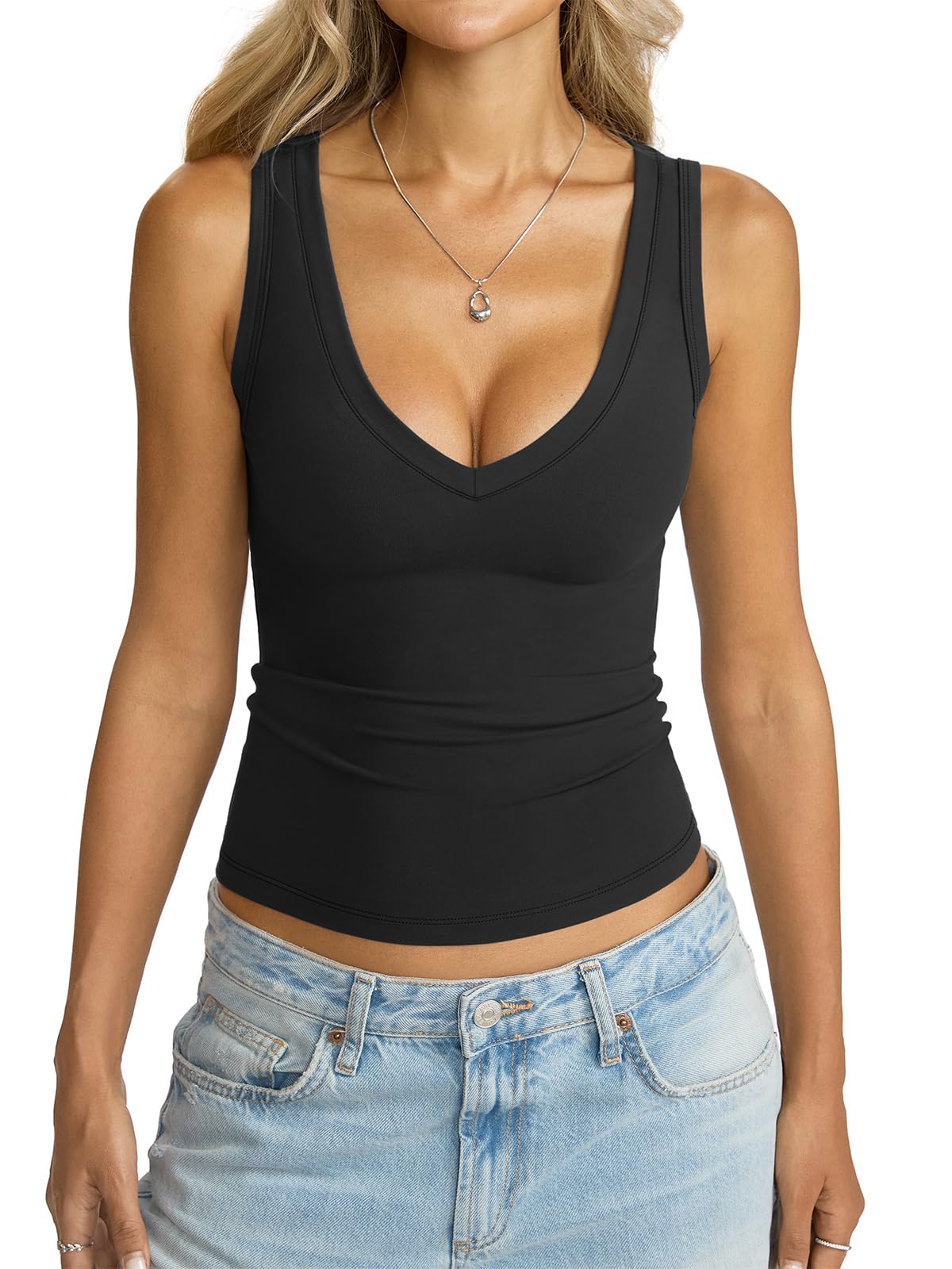 Womens V Neck Tank Tops Sleeveless Slim Fit Shirts Summer Going Out Fashion Outfit Clothes 2026