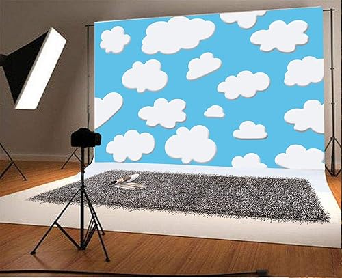 Miniatura 7 de Laeacco Fondo de nubes blancas de cielo azul de dibujos animados de 10 x 6.5 pies, lindo fondo de fiesta de cumpleaños para niños, baby shower, mesa