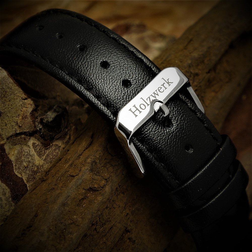 Ręcznie wykonany Holzwerk Germany® designerski zegarek męski ekologiczny naturalny drewniany zegarek chronograf zegarek na rękę analogowy zegarek kwarcowy brązowy czarny data drewno tarcza, czarno-brązowy
