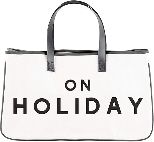 Santa Barbara Design Studio Bolsa de lona con forro impermeable y asas de cuero genuino cara a cara, colección de Navidad, 20 x 11 pulgadas, para