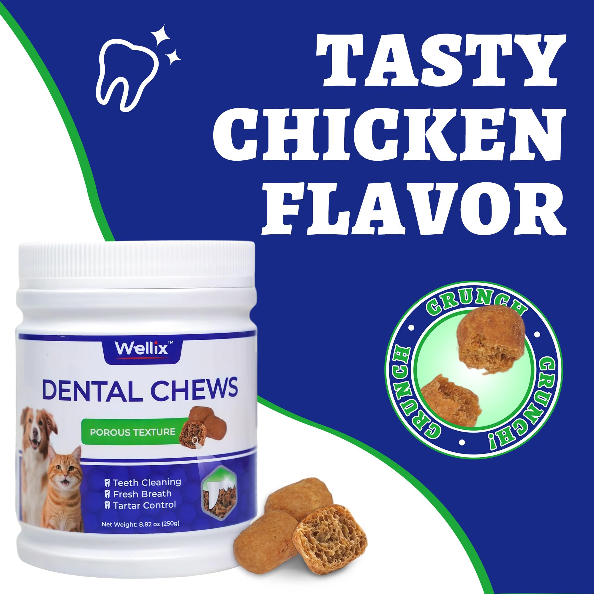 Wellix Dental Treats for Cats and Small Dogs - Crunchy Cat Teeth Cleaning Treats for Fresh Breath & Plaque Control - Pet Dental Chew for Kittens&Puppy - Chicken Flavor (8.82oz) - image 3