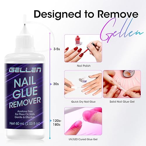 Miniatura 6 de Gellen Removedor de uñas a presión, removedor de pegamento de uñas Pinpoint de 2.03 onzas líquidas, removedor de pegamento de uñas de gel suave sin