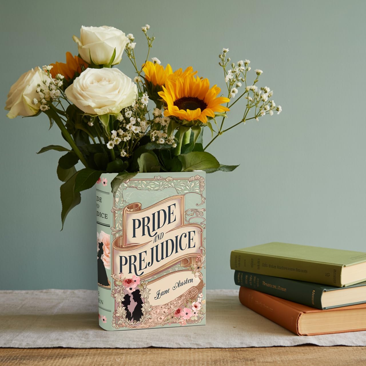 Ceramic Book Vase Pride and Prejudice Gifts for Book Lovers Women & Men - Jane Austen Gifts for Women Bookish Christmas Decor for Bookshelf - Bookworm Bookish Gift Cute Librarian Present for Readers - Image 3