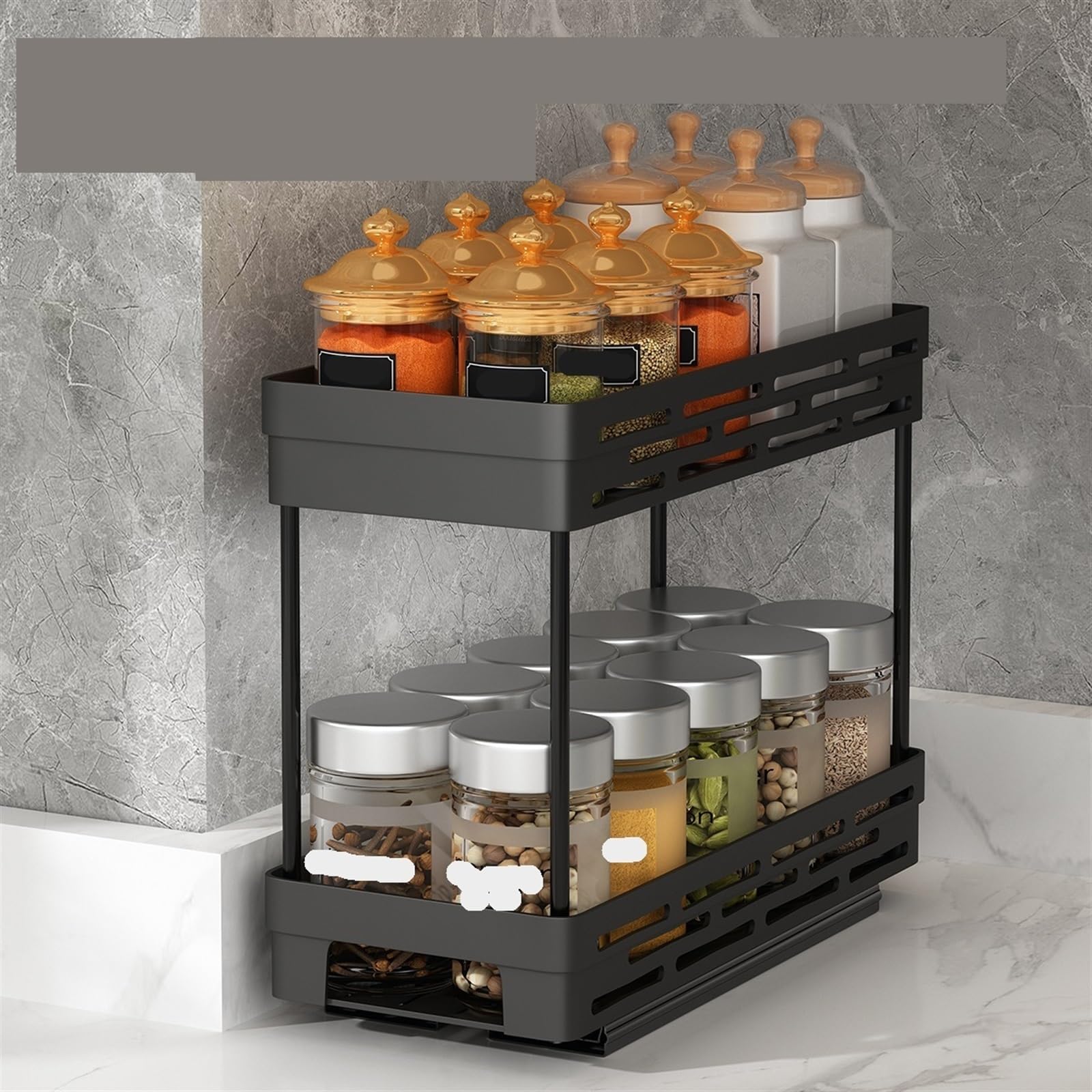 Organizador de especias de doble capa, estante de almacenamiento de plástico duradero para condimentos de cocina, tarros y botellas, solución ideal para especias y condimentos
