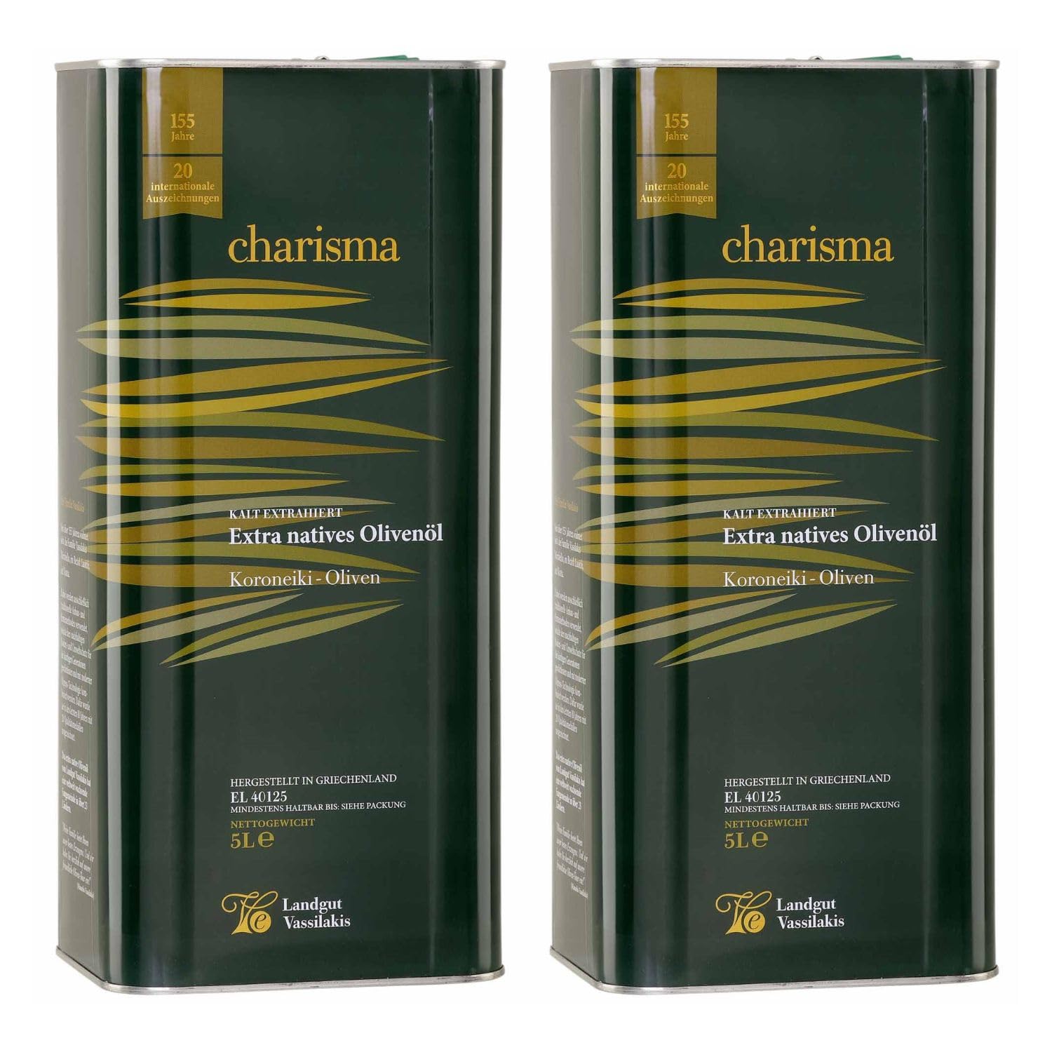 Charisma Olivenöl 2x 5,0l Vassilakis Estate | Extra natives Olivenöl aus Kreta | Säuregehalt < 0,4% | + 20ml Jassas Olivenöl