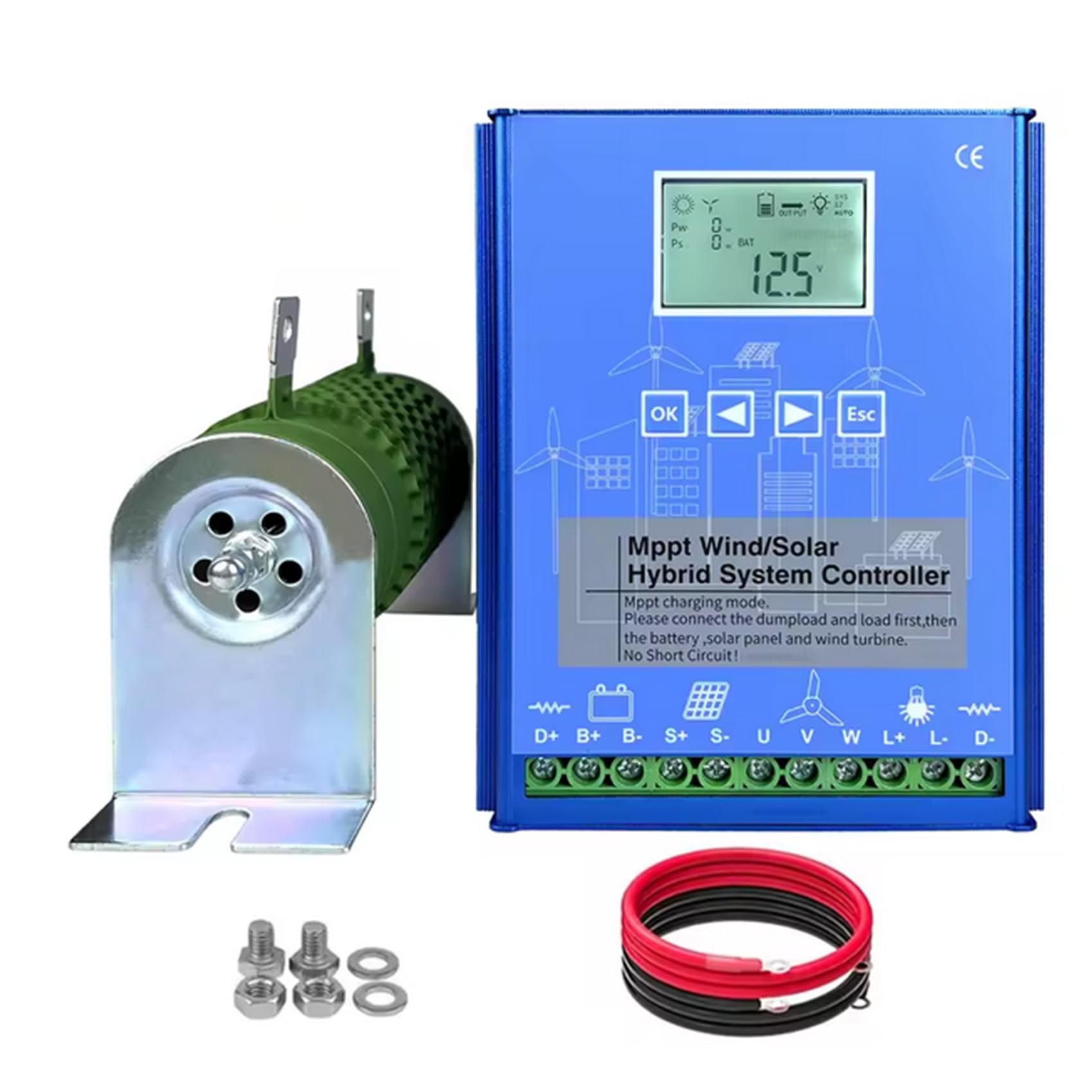 Hybrydowy kontroler ładowania wiatrowo-słonecznego 1200W-3600W, 12V/24V/48V MPPT, hybrydowy kontroler impulsowy wiatrowo-słoneczny, do ładowarki generatora turbiny wiatrowej 2400W-12V