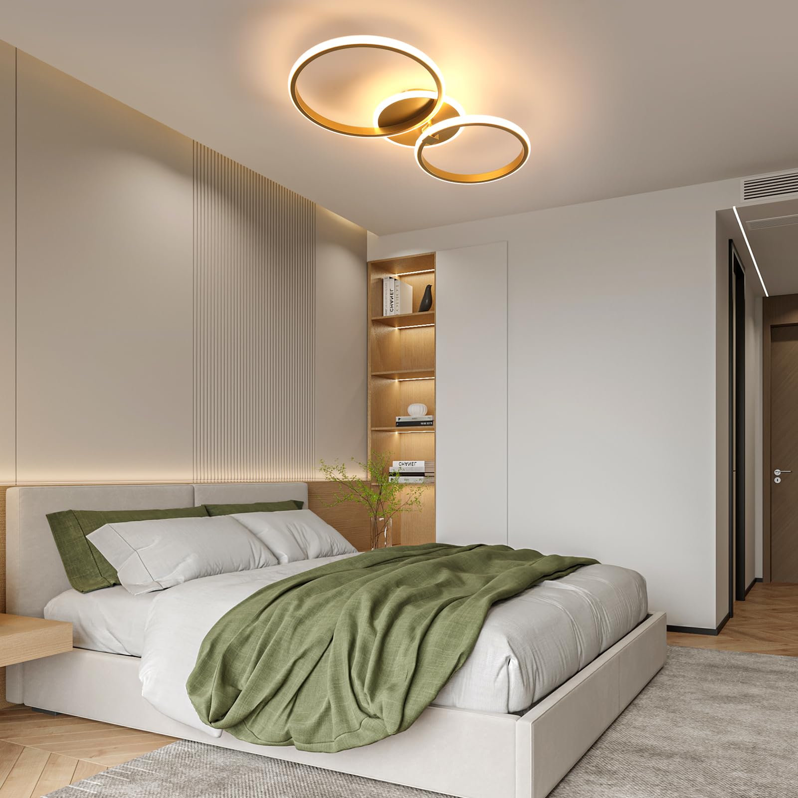 Riserva LED Ring Deckenleuchte Dimmbar, 42W Deckenlampe LED Rund mit Fernbedienung, 3000-6500K, Gold Deckenbeleuchtung Modern für Wohnzimmer, Schlafzimmer, Esszimmer, Korridor, Balkon