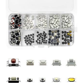 QWORK Pack of 250 Micro Switches, 10 Values, Tactile Pressure Switch, Micro Switch, with Plastic Box, for Car Remote Control 