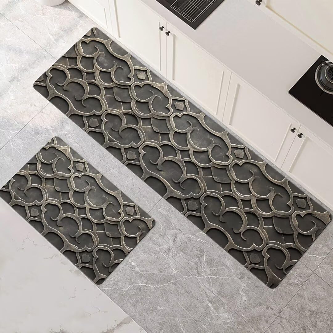 Alfombra cocina lavable y alfombra baño de secado rápido con diseño geométrico