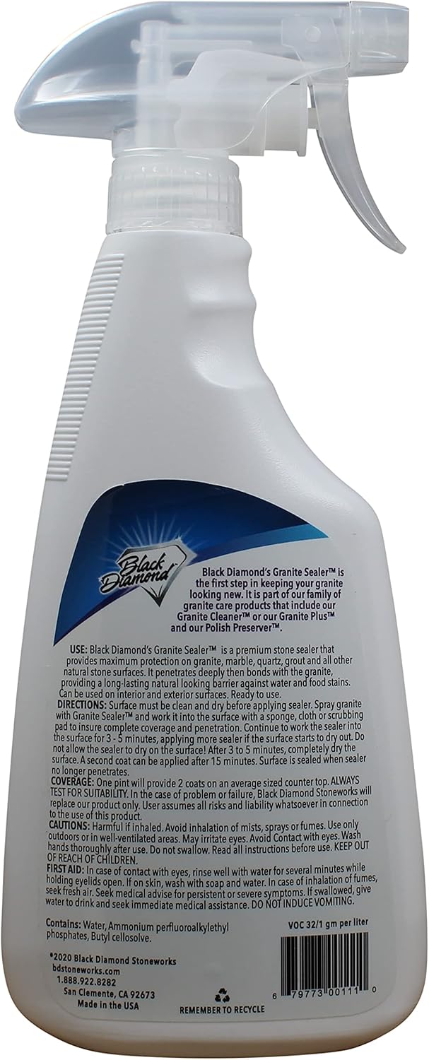 Black Diamond Stoneworks Granite Sealer: Seals and Protects, Granite, Marble, Travertine, Limestone and Concrete Counter Tops. Works Great On Grout, Fireplaces and Patios. - - 