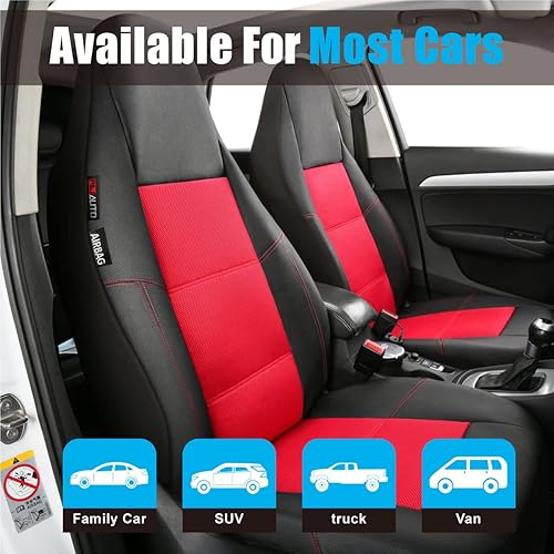 Miniatura 42 de P&J AUTO Funda de cuero y malla para asiento delantero de automóvil, ajuste universal para automóviles, camiones, camionetas y SUV, compatible