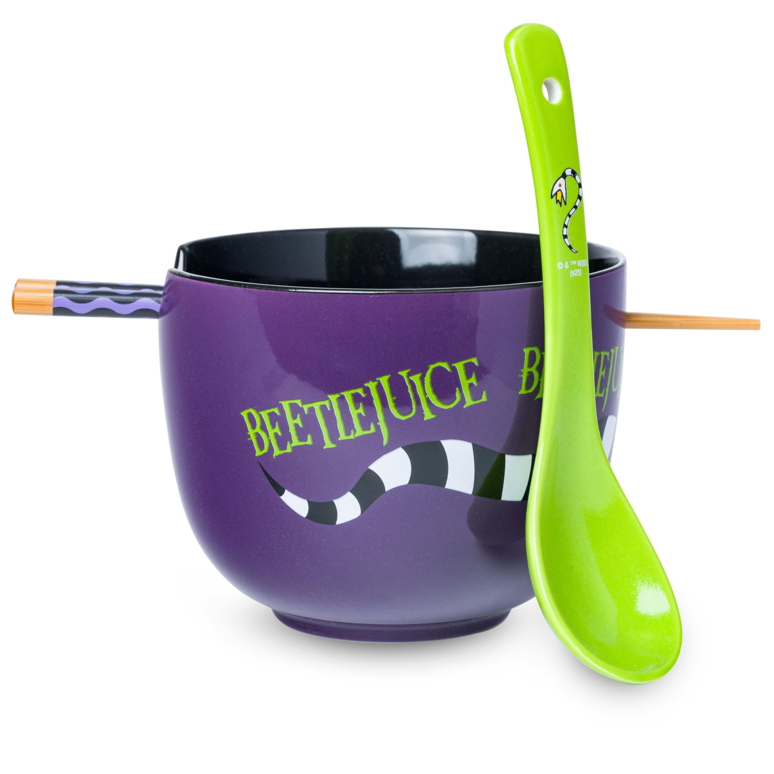 Silver Buffalo Beetlejuice Worm, Ramen Bowl with Chopsticks, 20oz