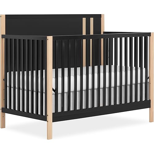 Dream On Me Soho Convertible Crib In Matte Black Vintage, JPMA & Greenguard Gold Certified, Crafted with Sustainable New Zealand Pinewood,Adjustable height & Converter