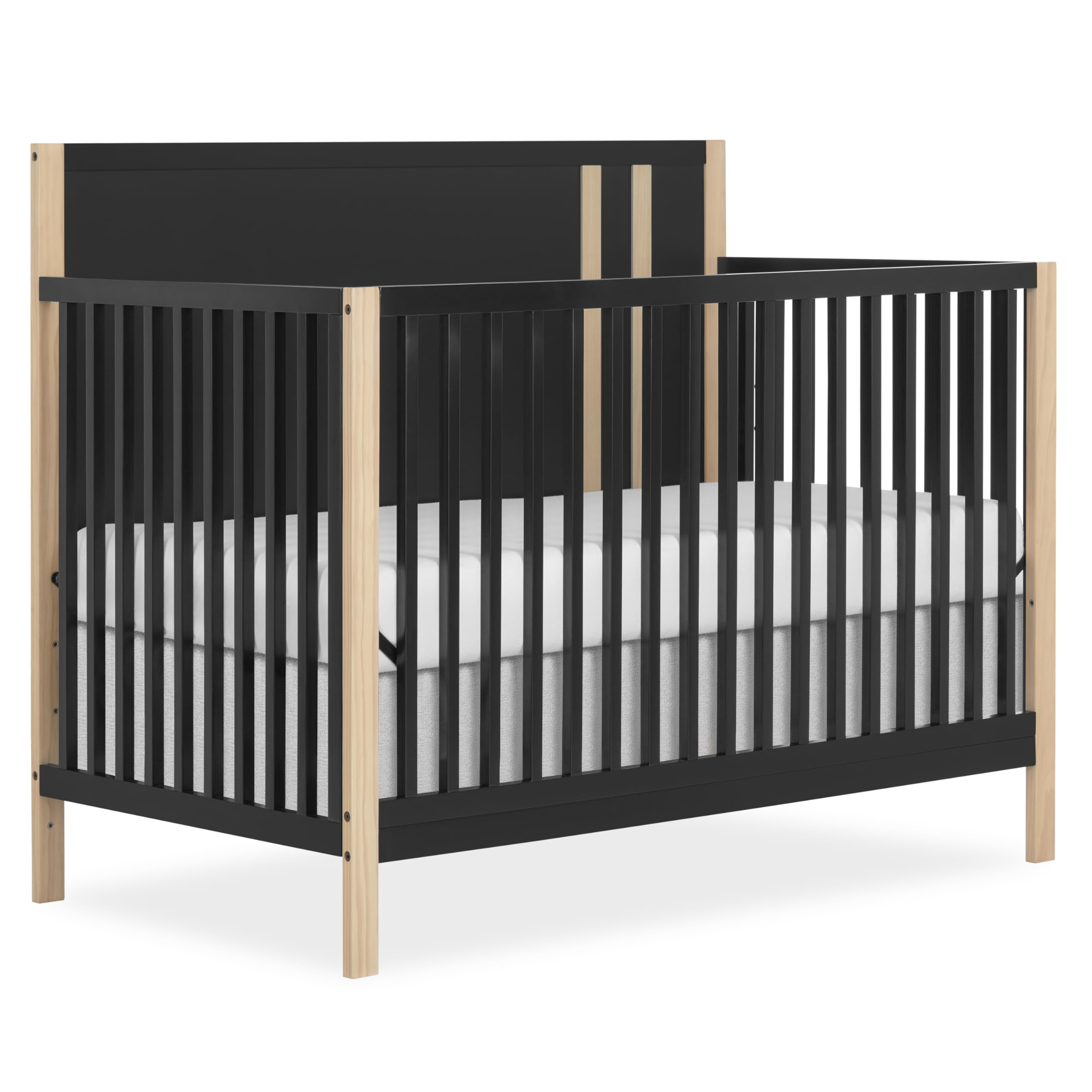 Dream On Me Soho Convertible Crib In Matte Black Vintage, JPMA & Greenguard Gold Certified, Crafted with Sustainable New Zealand Pinewood,Adjustable height & Converter