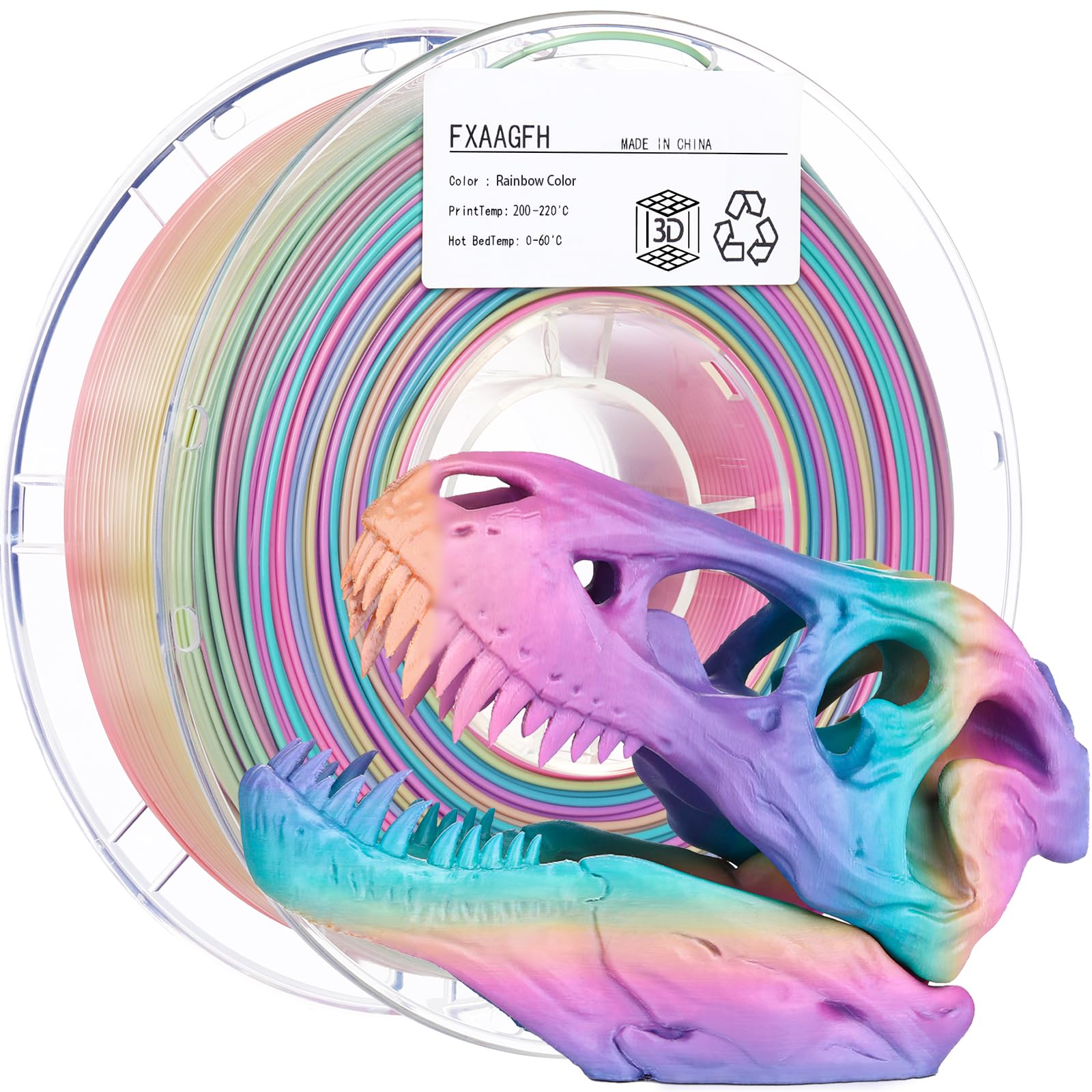 FXAAGFH 3D Printer Filament 1.75 mm, Matte 3 D PLA Printing Print Filament +/-0.03mm, 1kg/2.2lbs Rainbow Color