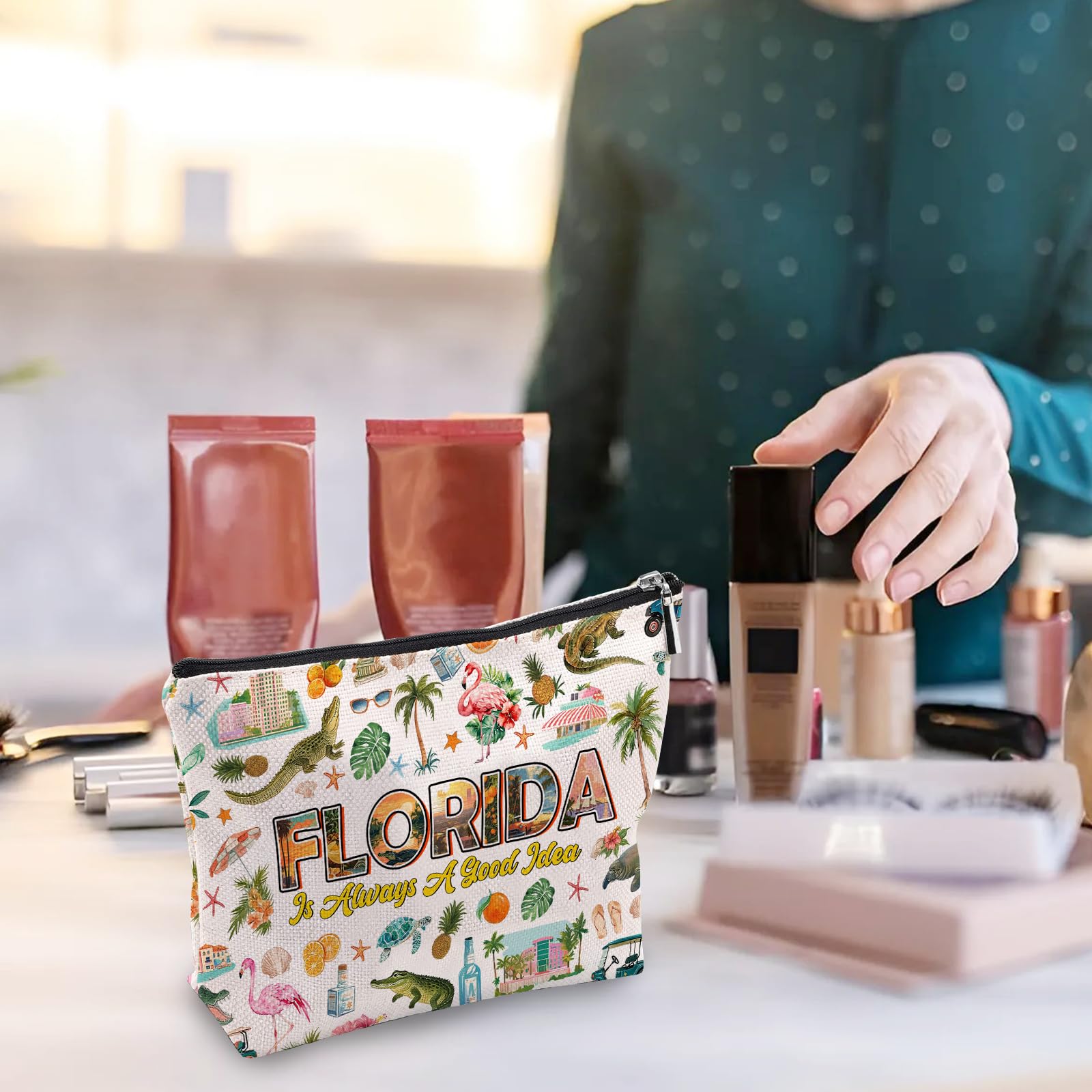 Florida Makeup Bag, Florida Gifts For Women Friends, Vacation Souvenirs Makeup Pouch, Travel Toiletry Bag With Zipper, Birthday Anniversary Christmas Gifts For Best Friend Bestie Her
