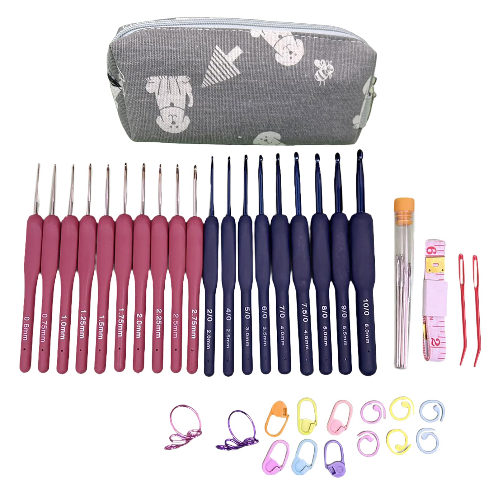 19 Size Crochet Hooks Set 0.6-6.0mm Ergonomical Hooks with Case Needle for Experienced Lovers