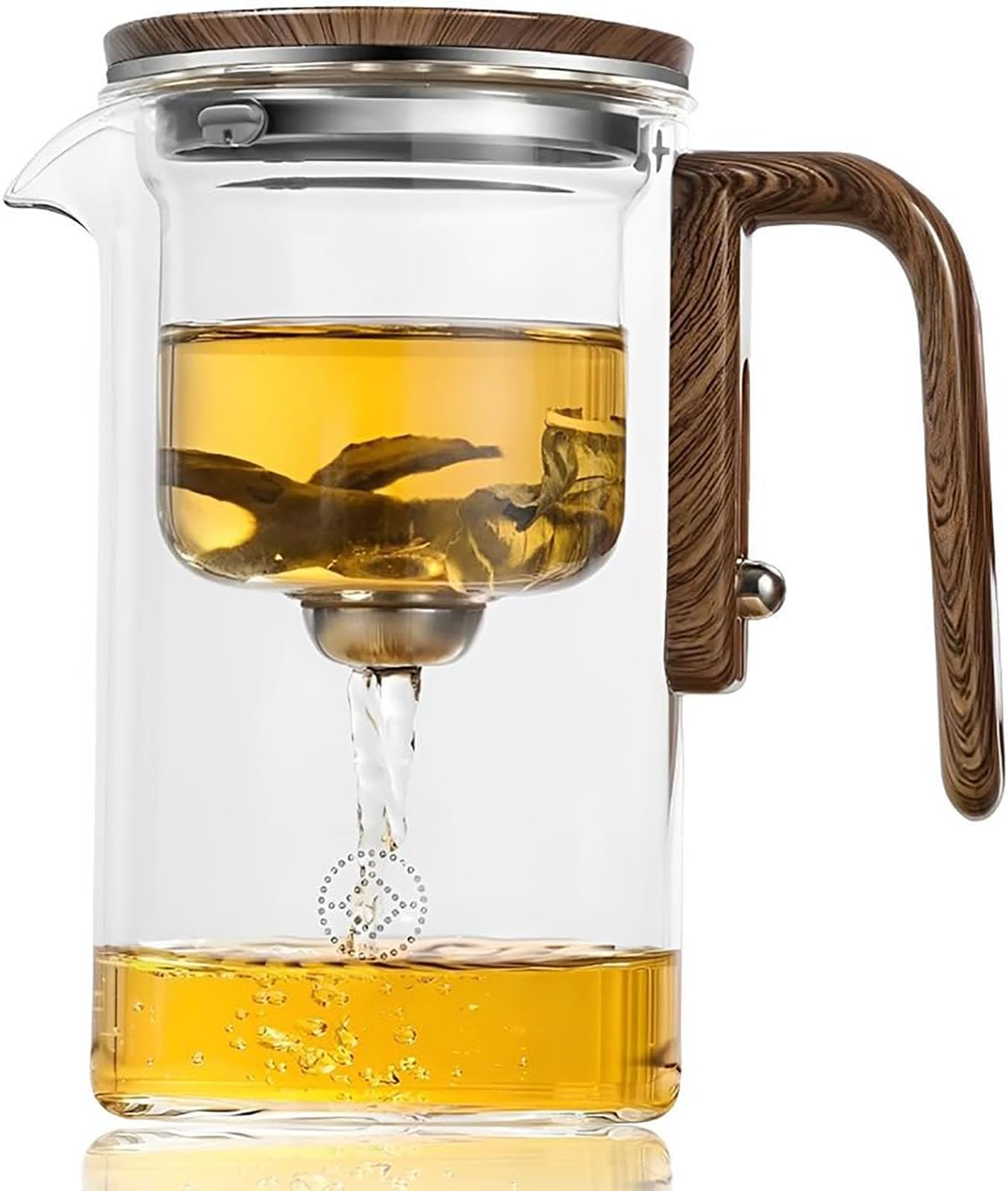 Tetera Enchanti, Tetera de Vidrio con separación de Agua con Mango de Madera, Tetera de Vidrio con infusor, Tetera de Vidrio mágica con Control de Prensa, Tetera mágica Enchantipot,Clear&520ml