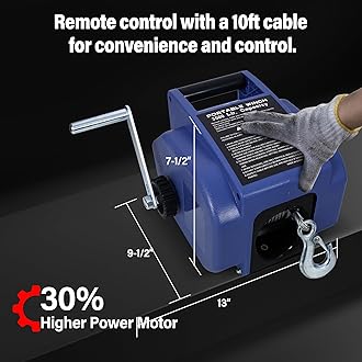 WIIS' IDEA 12V 6000 lb Load Capacity Portable Winch, Reversible Electric Winch for Towing ATV/UTV with Manual Function, Synthetic Rope, Rapid Mount, Extra Pulley Hook, Waterproof, Blue