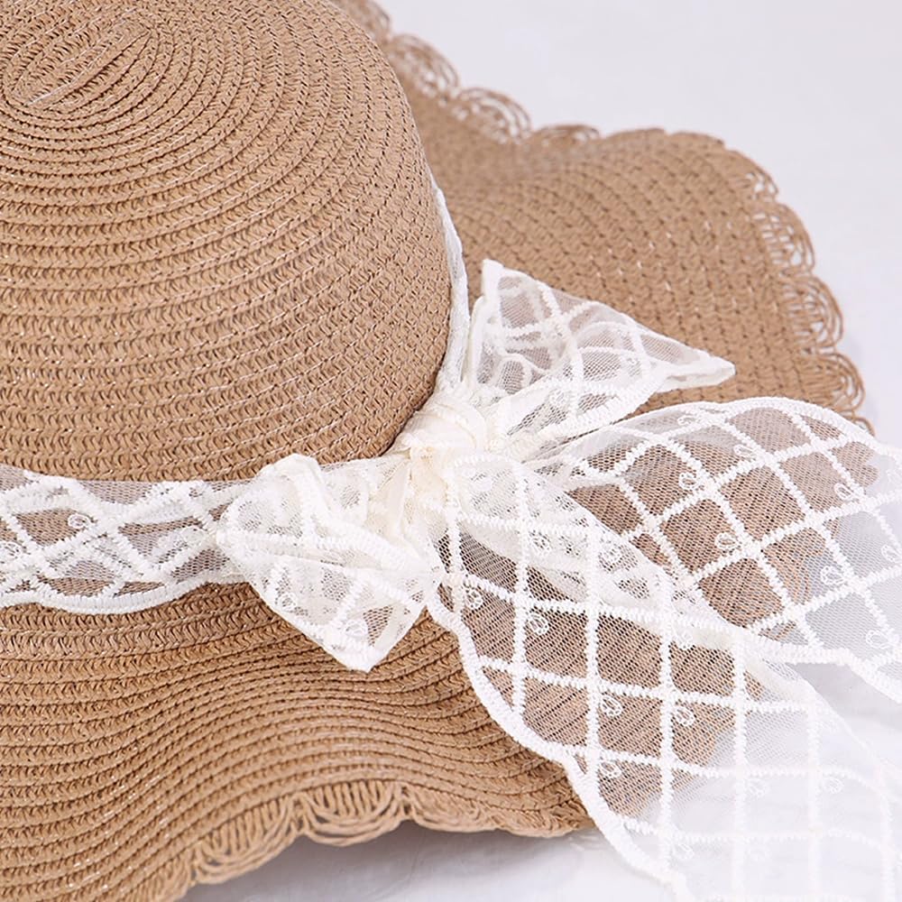 Women Breathable Summer Straw Hat Foldable UV Protection Bowknot Wide Brim Floppy Beach Sun Visor Hats