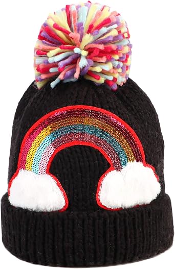 Girls Winter Sequin Rainbow Beanie Hat 