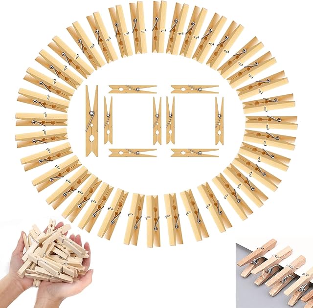100 Packs Hardwood Clothes Pegs, Mini Wooden Clothe Clips Peg Strong Non Slip Grip Washing Pegs for Photos, Home & Garden