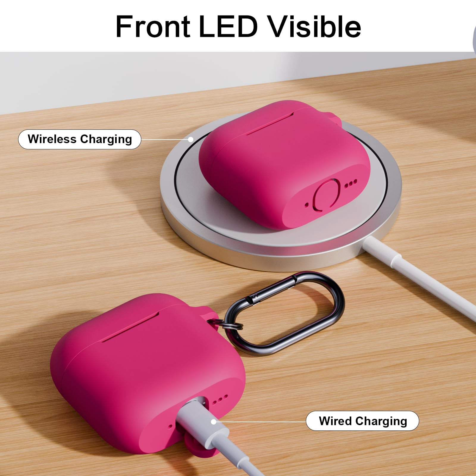Compatibile con AirPods 4 Custodia Case Cover, Case Protettiva Antiurto Antiscivolo in Silicone per AirPods 4a Generazione (2024) (USB-C) Custodia con Moschettone, Rose Pink