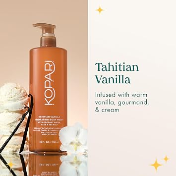 Kopari Jumbo Tahitian Vanilla Hydrating Body Wash | 25 oz Gel-Based Body Cleanser with Coconut Water, Aloe & Sea Kelp | Rich Lather, Signature Coconut Milk Scent