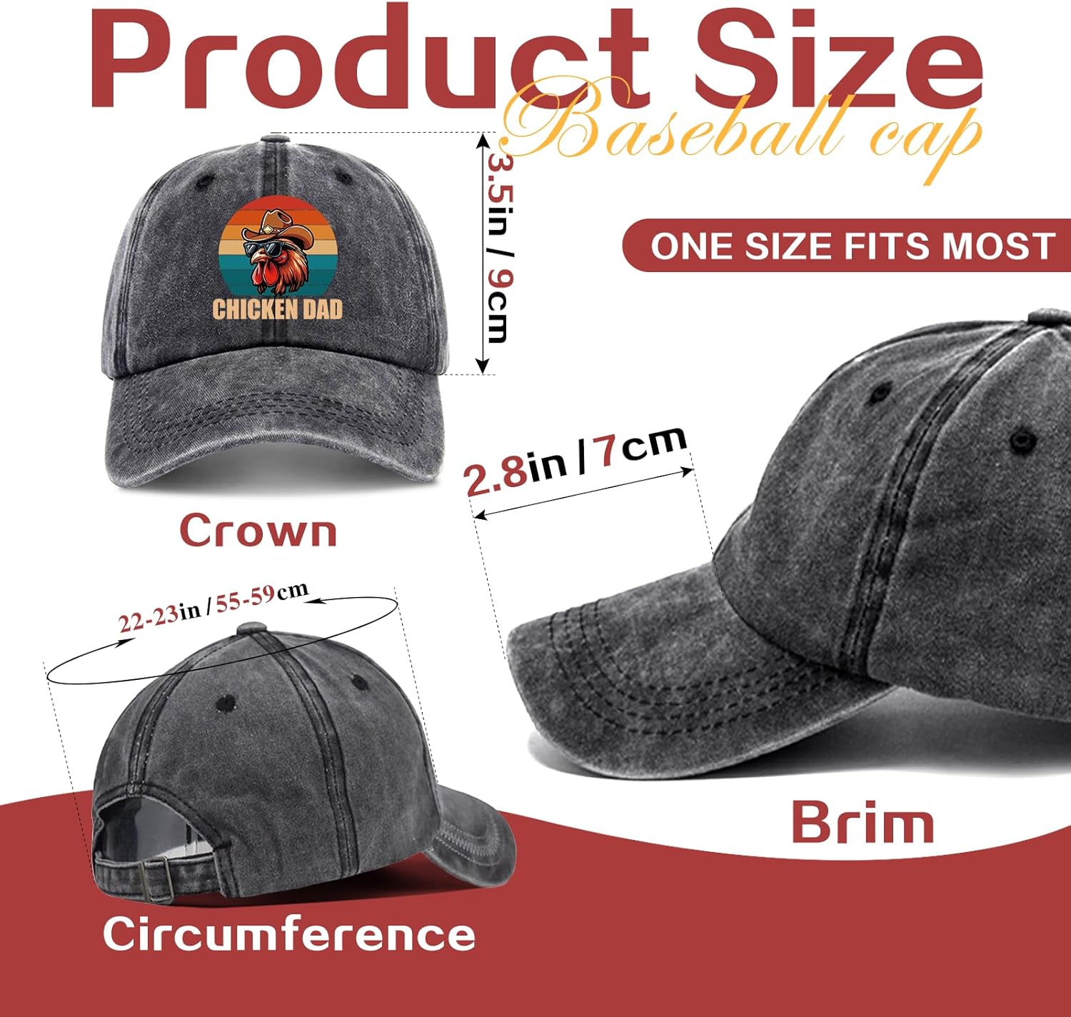 zcyhtqp, Chicken Dad, Funny The Farm Animals Rooster Hats, Men Dad Hat, Funny Trucker Hats with Sayings, Humor Caps, Adjustable Cotton Baseball Cap Black - Image 2