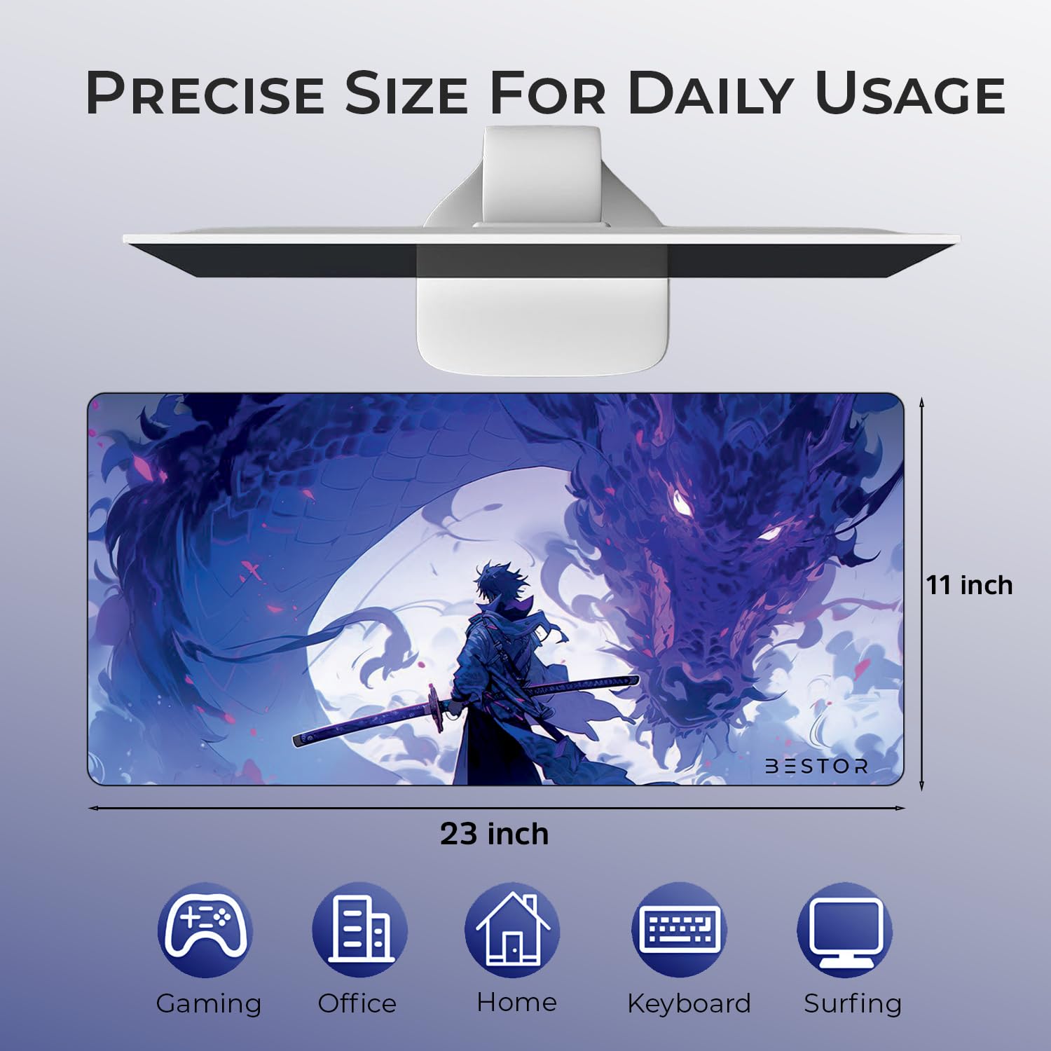 BESTOR Anime Series DragonWarrior Anime Mouse pad with Anti-fray Stitching, Waterproof Surface & Non-Slip Rubber Base Stitched Edges Gaming Mouse Mat for Laptop (60cmx34cm) — Amazon image 2