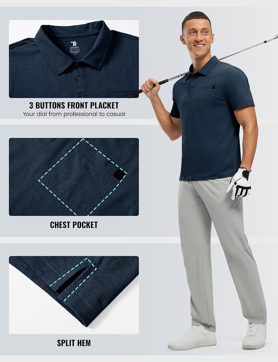 Rdruko Men's Polo Shirts Short Sleeve Dry Fit Golf Shirt with Pocket Collared Tee Shirts Athletic Casual